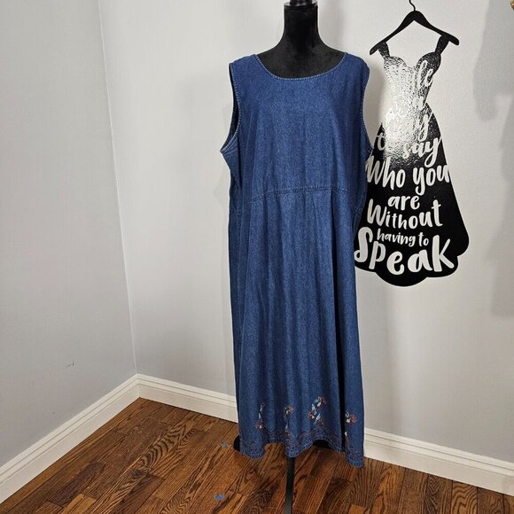 Sarin New York Vintage Boho Embroidered Top And Sleeveless Maxi Jean Dress Set - Picture 7 of 11